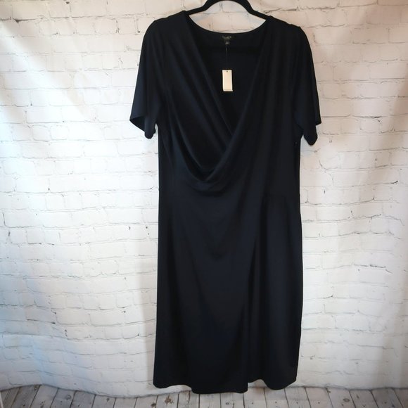Talbots Dresses & Skirts - Talbots Black Short Sleeve Faux Wrap Sheath Midi Dress Women's Size 2XP-NWT